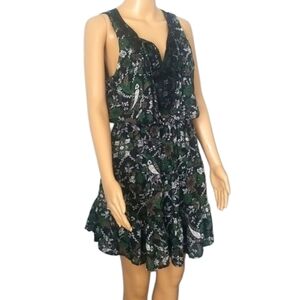 Funky Soul Black Green Lace Floral BOHO Summer Dress SZ Med